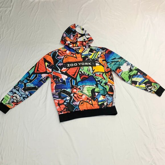 ZOO YORK Graffiti Hoodie XL Pullover AOP Graffiti Y2K Skater Older Brother Core - Picture 2 of 7